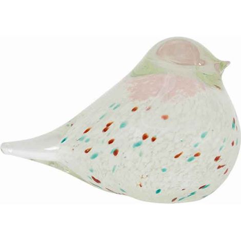 Presse papier oiseau verre blanc vert rose 11x7x6cm (1/3)