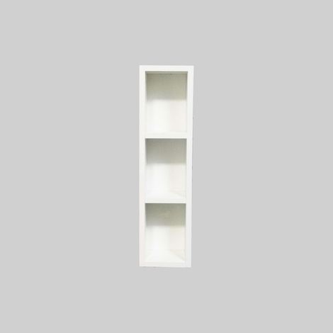 Niche de rangement Perlat 15 ouverte, finition Blanc lisse, design mural, rangement visible, résistante à l'humidité, installation facile pour votre salle de bain ou votre salon