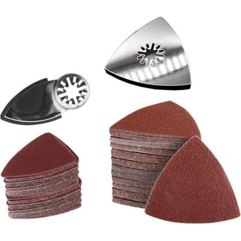 Lot de 102 outils oscillants – Lames de scie pour ponçage bois, métal et plâtre – Patins triangulaires pour coins serrés (1/5)