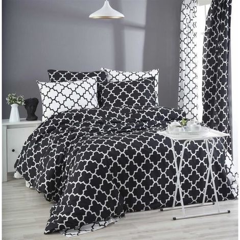 Bettwäsche - 1 Bettbezug 220 x 240 cm + 2 Kissenbezüge 60 x 60 cm - 100% verstärkter Baumwolle - Schwarz