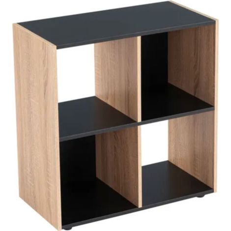 Étagère en MDF bois et noir 4 casiers – Dimensions 60x29x62 cm – Poids max par case 5 kg – Idéale pour organiser votre espace de vie – Lolahome (1/3)