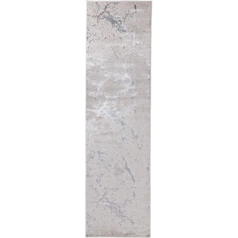 Marbled Rug for Living Room Bedroom Hallways Aurora AU03 Solar Quality Modern Abstract Soft Silky Shiny Silver Grey Rug Hall Runner Rug in 66x240 cm (2'3"x7'10")