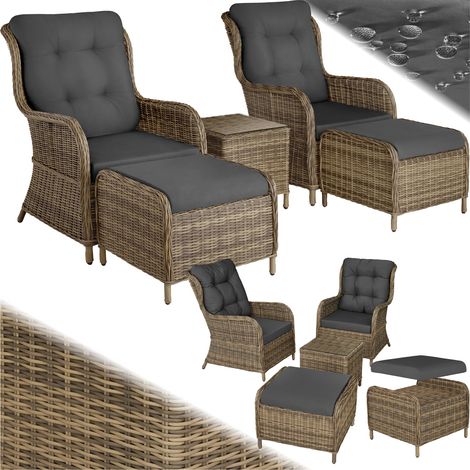 Tectake – Salon de jardin 2 à 4 personnes en résine tressée – Confort optimal avec coussins hydrofuges – Repose-pieds inclus – Facile à entretenir (1/10)