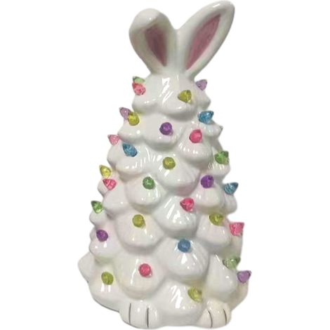 Ornements d'arbre à lapins lumineux, décoration en céramique avec ampoules LED colorées, lampe d'arbre à lapins à piles, figurine (1/5)
