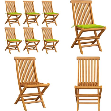 Gartenstühle mit Hellgrünen Kissen 6 Stk. Massivholz Teak - Gartenmöbel - Holzstühle (1/5)