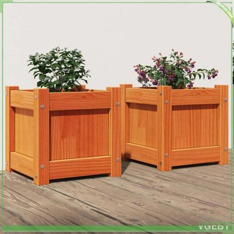 Jardinière - FAFEICY - 837399 - Bois de pin massif - Cire marron - Pack 2 31x31x31 cm (1/5)