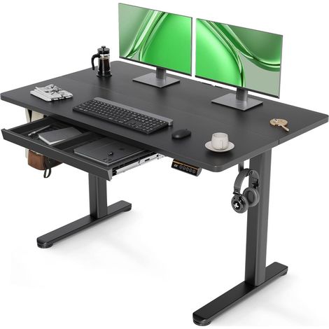 Höhenverstellbarer Schreibtisch 120x60cm mit Schublade, 80kg Tragkraft, LED-Display, 3 Speicherplätze (1/5)