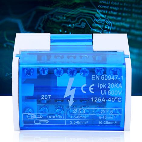 Boîte de distribution de bornes sur rail DIN monophasée à 2 niveaux avec couvercle anti-poussière transparent 207 (1/5)