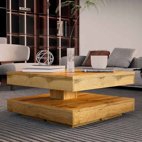 Tavolino da salotto Monolith con doppio piano quadrato girevole in rovere wotan 67x67 cm (1/4)