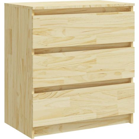 Comodino con 3 cassetti 60 x 36 x 64 cm in legno massello di pino non trattato DEC033078