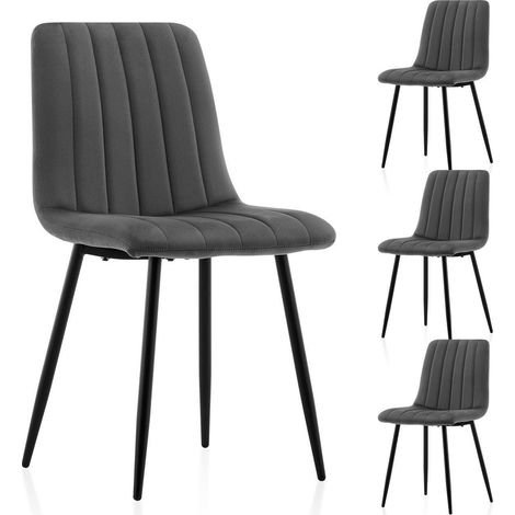 Esszimmerstühle 4er Set Samt Grau mit Rückenlehne und Metallbeinen (1/5)
