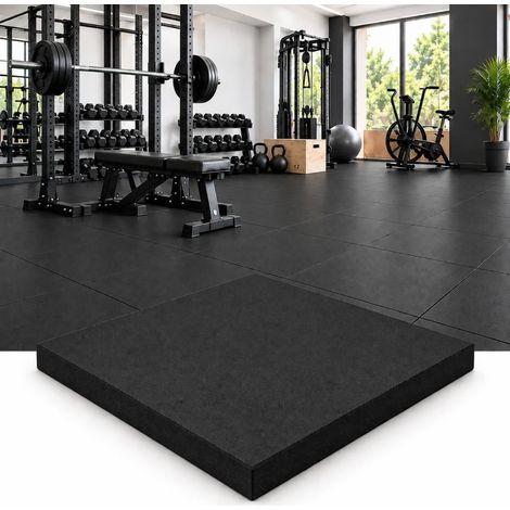 Iberogarden Loseta de Caucho negro  para Suelo de Gimnasio y Zonas Deportivas 50 x 50 cm x 15 mm (1/5)