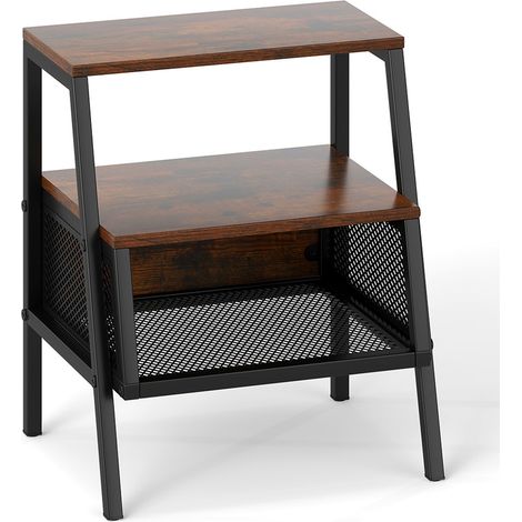 COSTWAY Industrial Nightstand 3-Tier End Table with 2 Open Shelves-Brown (1/5)
