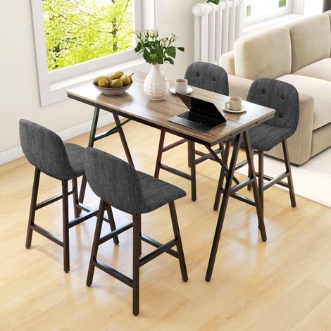 MEUBLIV Table haute 120x60 cm gris foncé – 4 tabourets rembourrés, style industriel (1/5)