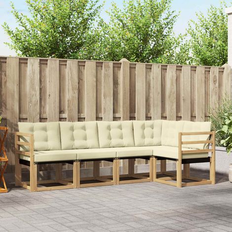 vidaXL Conjunto de sofás de exterior 5 uds. Blanco y Crema (1/5)