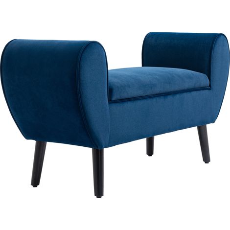 Gepolsterter Aufbewahrungshocker aus Samt mit Armlehnen, 118 x 42 x 66 cm – Blau