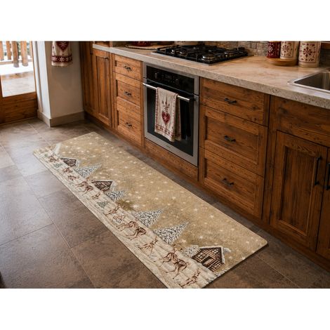 Tappeto Cucina Tirolese Chalet Beige Passatoia Antiscivolo Made in Italy Cm. 55x80 (1/5)