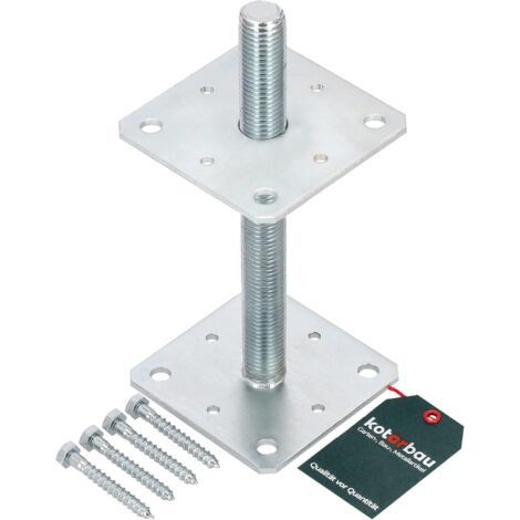 Support de poteau réglable 110 mm x 110 mm – Filetage M24 – Acier galvanisé – Longueur 250 mm – Fixation béton et asphalte-NANOTEH (1/5)