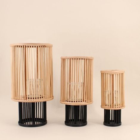 Set de 3 lanternes en bambou naturel et noir (1/5)