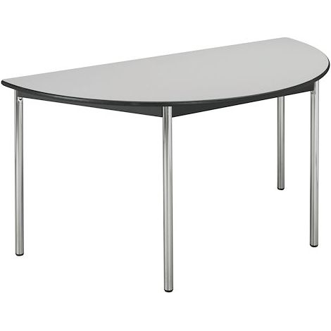 Table multi-usages demi-rond L 140 x P 70 cm, piétement chromé - Confort - plateau gris - Maxiburo