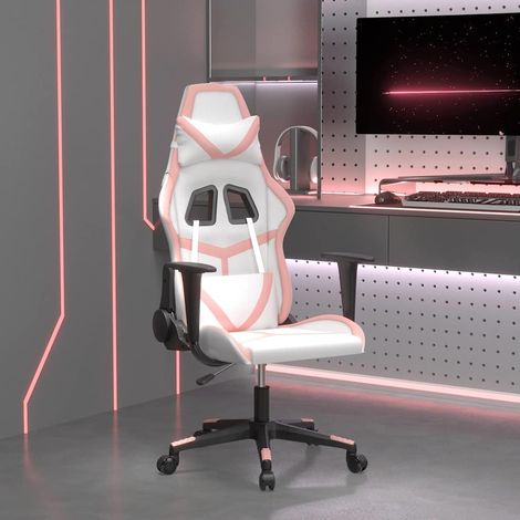 vidaXL Silla gaming cuero sintético blanco y rosa (1/5)