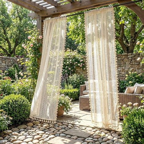 Rideaux Bohème Extérieur x2 – Rideaux Déco Jardin – Rideaux Léger Respirant Balcon 1.48×2.13m (1/5)