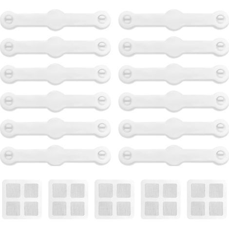 Lot de 12 Boucles de Fixation pour fenêtre d'écran 5 Autocollants de réparation d'écran, Pas de perçage ou de Serrage requis, Boucles de moustiquaire et Anti-moustiques pour écrans Anti-Insectes. (1/4)