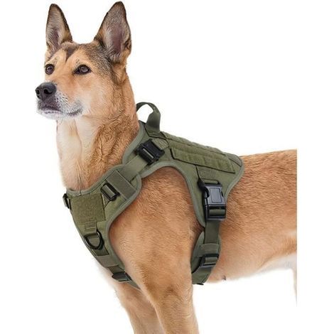 Harnais Chien Harnais Tactiques pour Chien-XL Vert armée Réglable Résistante pour Randonnées et Chasse (1/4)