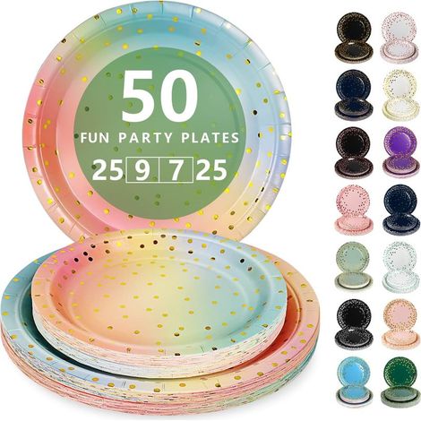 Vaisselle Jetable,50 Pcs Schillerndes Silber Assiette Carton 25 Assiettes Plateaux 23cm & 25 Assiettes Dessert 18cm - Pour Mariage, Anniversaire & Événements (1/4)