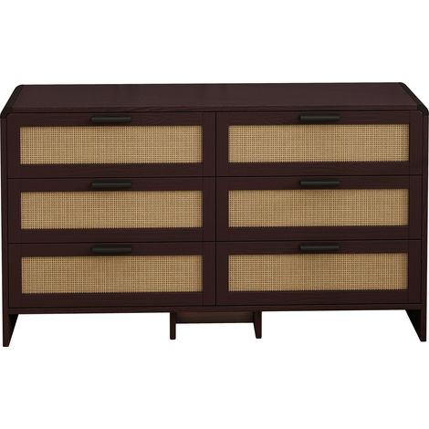 Cómoda esquinera de 6 cajones en rattan y aglomerado, 130 x 40 x 74 cm, marrón rojizo (1/5)