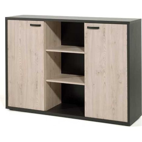 Armoire basse de bureau contemporaine 160 cm chêne/noir Salto