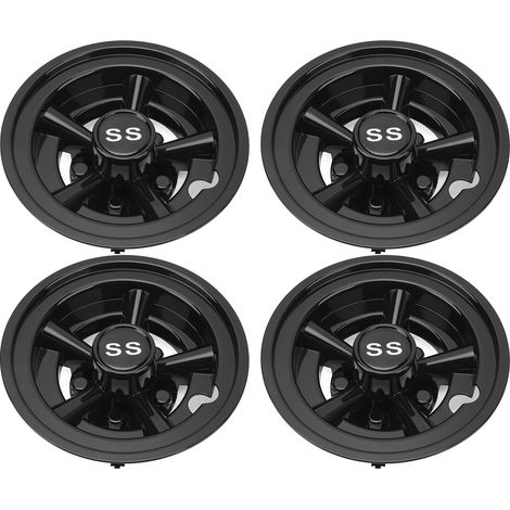 Lot de 4 enjoliveurs de roue de voiturette de golf 8 pouces, noir brillant, réduction de la résistance au vent, compatibles avec E-Z-GO (1/5)