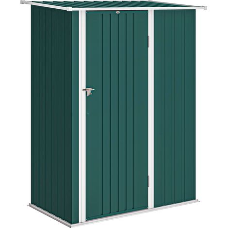 Capanno Porta Attrezzi in Metallo con Tetto Inclinato e Porta Bloccabile, 142x86x189 cm, Verde
