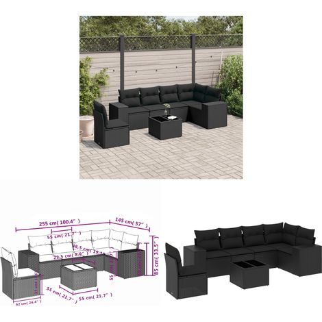 7-tlg. Garten-Sofagarnitur mit Kissen Schwarz Poly Rattan - Gartenmöbel - PE-Rattan Möbel - Outdoor Set - Esstisch - Lounge Set - Home & Living (1/3)