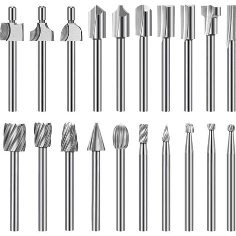 Jeu de Mèches de Gravure Haute Dureté, 10pcs Mèches de Gravure en Carbure HSS & 10pcs Mèches de Toupie Tige 1/8"(3mm) pour Outils Rotatifs pour Bricolage en bois, Mèches de Toupie en bois, Sculpture, (1/4)