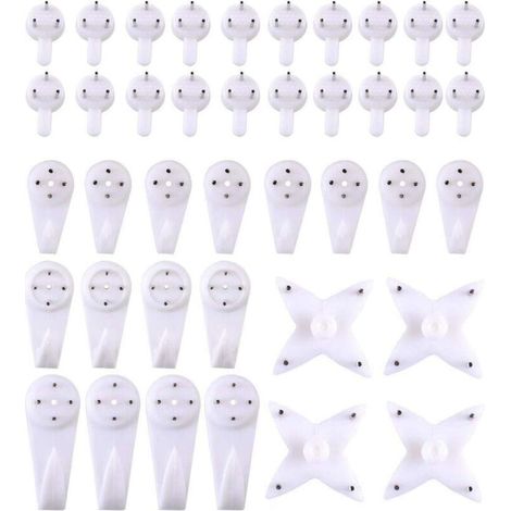 Lot de 40 crochets de suspension pour mur en dur et cloison, pour accrocher des tableaux, des photos de mariage, des miroirs (1/4)