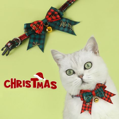 Cat collier de Noël avec cloches, animal de compagnie Col de l'année - Rouge, polyvalent et pratique (1/3)