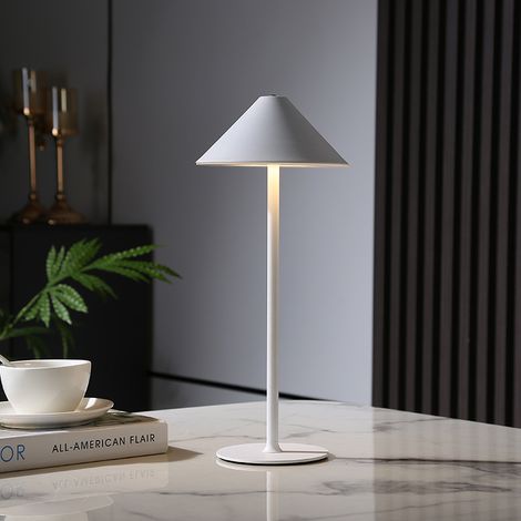 Blanc Lampe de Table LED Sans Fil Rechargeable USB, Tactile Dimmable Lampes, Interieur a Poser Batterie 4000mAh, pour Chevet Exterieur Restaurant Terrasse, Métal, 3000K-6000K, 2W, IP54 [Classe énergét (1/5)