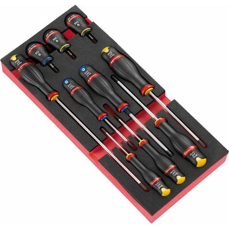 Facom – Tournevis modulable 10 pièces – Pour bois dur et teck – Mousse haute densité pour rangement optimisé – Résistant aux hydrocarbures