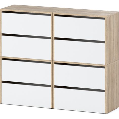 Meuble à chaussures 120 cm – Chêne sonoma – 100 cm de hauteur – Construction modulaire avec 4 armoires – Étagères spacieuses pour rangement (1/5)