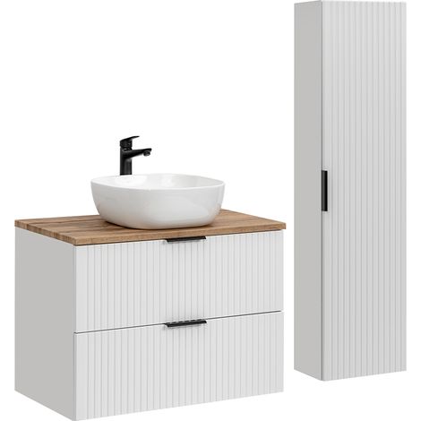 Conjunto mueble lavabo individual 80cm y columna Adriel Blanco (1/4)