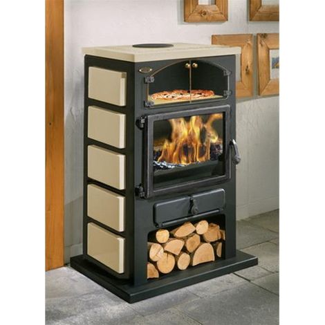 Poêle à bois GODIN vintage – Habillage fonte et acier noir – Régulation thermostatique – Raccordement 180 mm – Pour bois dur