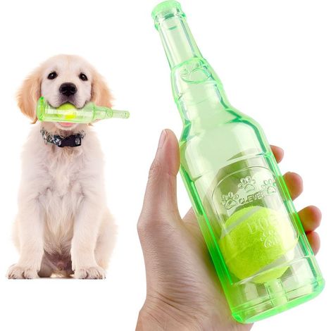 Jouet pour Chien en Bouteille de Caoutchouc, Jouets Interactif à Qui Couinement pour Chiot, Résistant à la Morsure Jouet pour Les dent pour Jeux Petits et Moyens Chiens (Vert) (1/5)