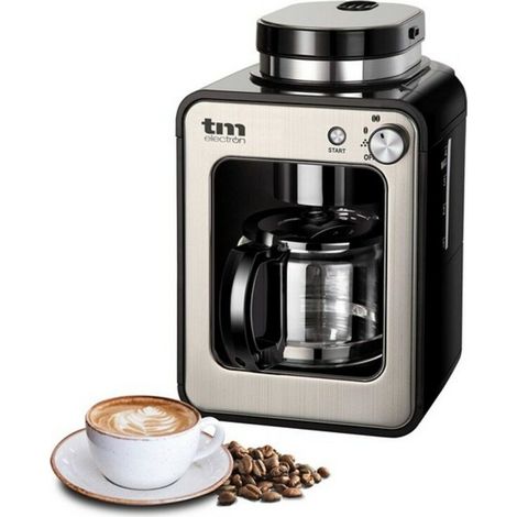 TM Electron TMPCF020S Mini Kaffeemaschine de Drip mit Bohnenmahlwerk, 4 Tassen, 600W und waschbarem Filter Compatible mit gemahlenem Kaffee, 600 W, 6 Tassen, Edelstahl, Silber