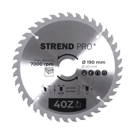 Scheibe Strend Pro TCT 190x2.4x30/20 mm 40T, für Holz, Sägeblatt, SK-Zähne