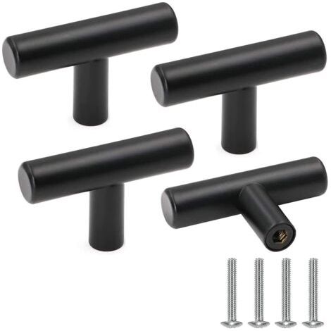Bouton de meuble, poignée en acier inoxydable noir pour porte d'armoire, boutons de tiroir vintage avec vis pour décoration intérieure, lot de 4 (1/5)