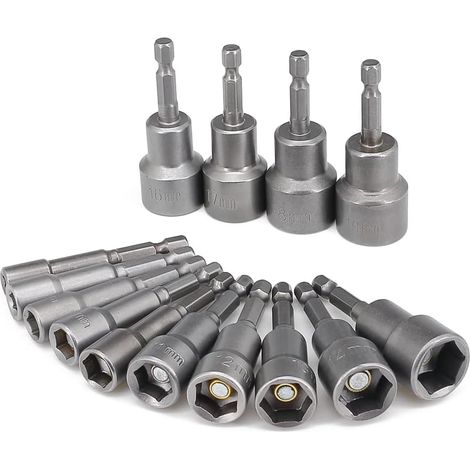 Lot de 14 Douille 6-19 mm, Acier Chrome Vanadium, Tige Hexagonale 1/4", Pour Perceuse (1/5)