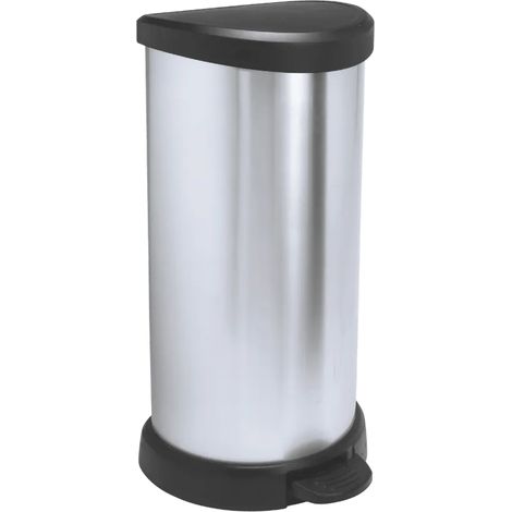 CURVER Cubo de basura con pedal 40L, acabado color acero, tapa y aro para bolsa