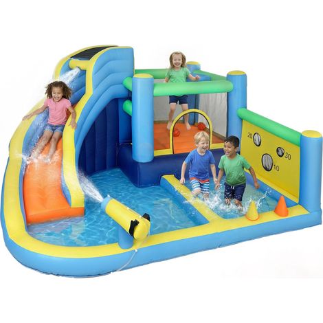 Château gonflable avec souffleur 8 en 1, parc aquatique, toboggan, trampoline, piscine à balles, oxford, multicolore (1/5)
