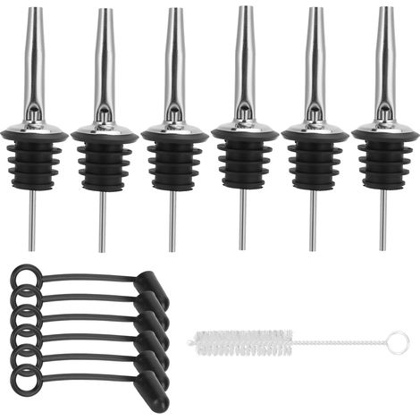 Bec verseur à vin Bec verseur sans marque Acier inoxydable 304 et silicone Lot de 6 avec bouchons étanches anti-fuite design ergonomique pour bouteille verre bar restaurant cuisine accessoire pratique (1/5)